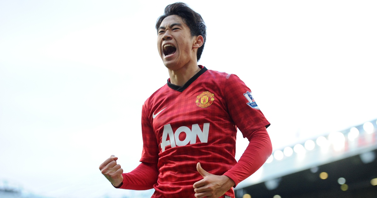 Manchester United's Shinji Kagawa celebrates scoring his hat-trick during the Barclays Premier League match at Old Trafford, Manchester, 02 March 2013