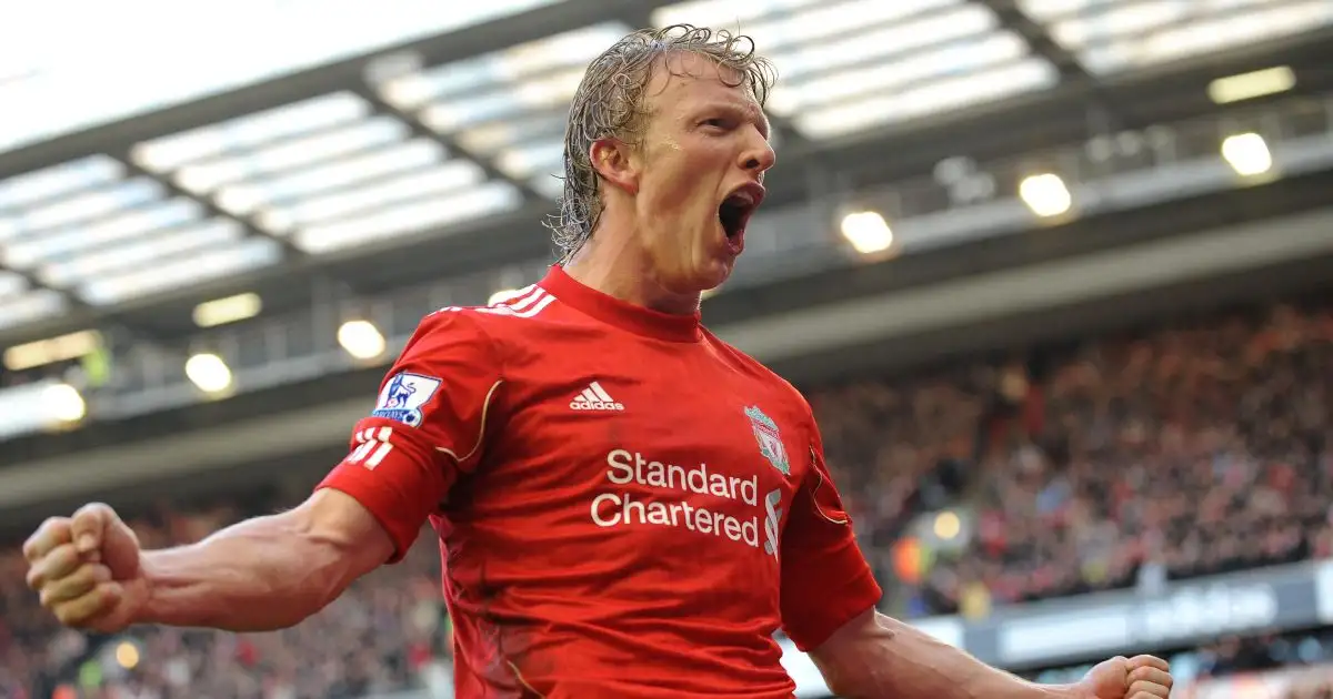 Dirk Kuyt celebrates scoring for Liverpool FC against Manchester United in the Premier League game at Anfield, Liverpool, England. 6 March 2011.