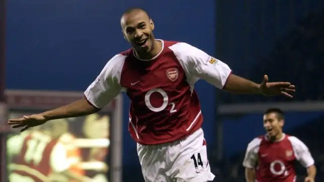 Henry celebrating one of his many, many goals for Arsenal.