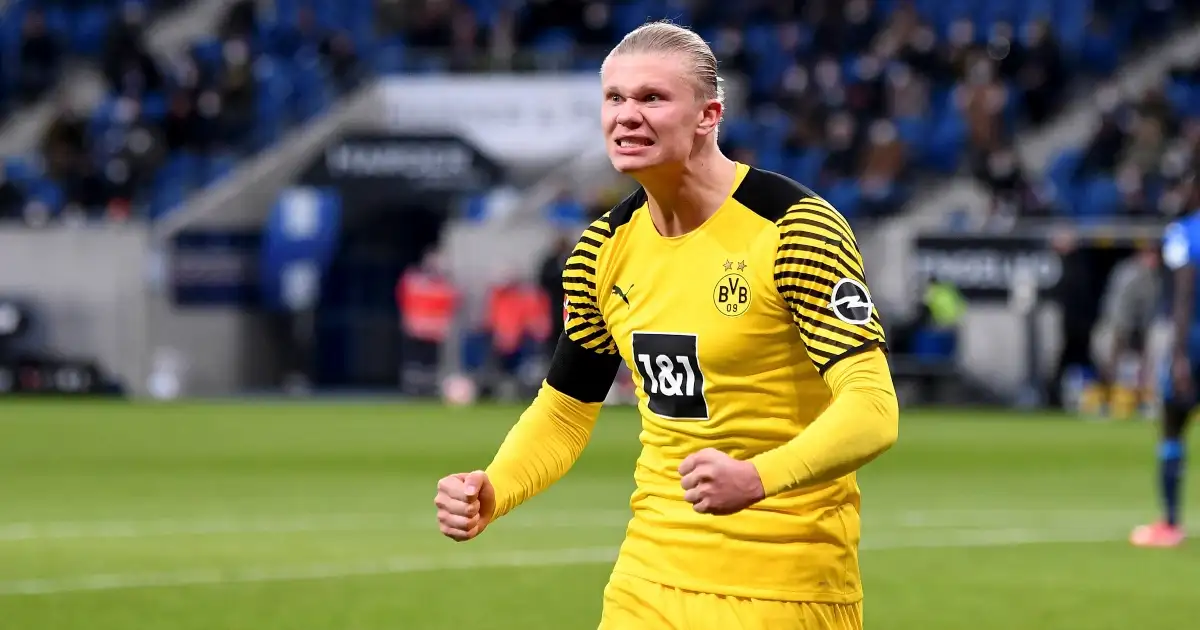 Borussia Dortmund striker Erling Haaland during he Bundesliga match against Hoffenheim, Germany, January 2022.