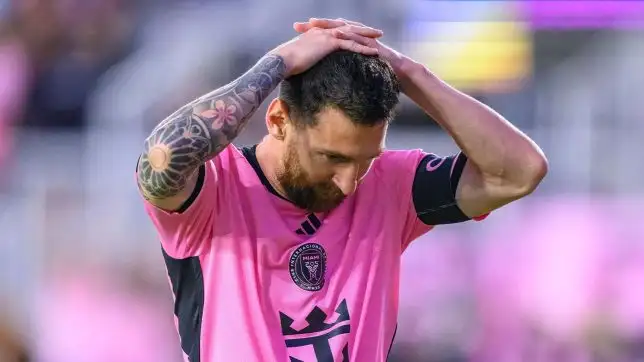 Inter Miami FC forward Lionel Messi (10) reacts after missing his shot on the goal