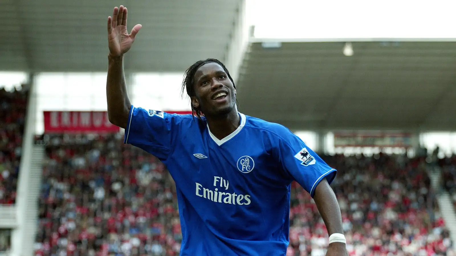 Didier Drogba celebrates scoring for Chelsea against Middlesbrough at Riverside Stadium, Middlesbrough, September 2004.