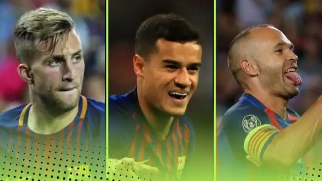 Former Barcelona players Gerard Deulofeu, Philippe Coutinho, Andres Iniesta