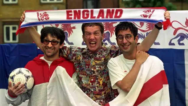 Ian Broudie from the Lightening Seeds (left to right), comedians Frank Skinner and David Baddiel at a photocall announcing their new recorded version of the Three Lions to coincide with the 1998 World Cup