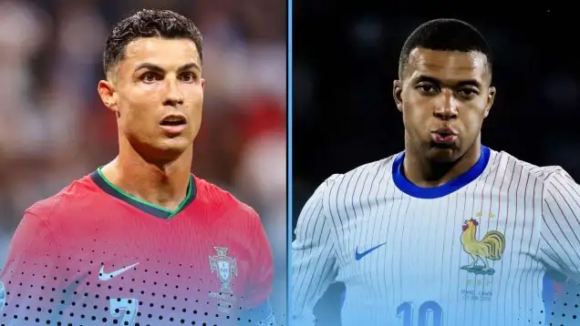 Cristiano Ronaldo of Portugal and Kylian Mbappe of France